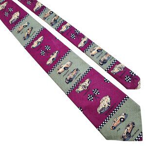 Vintage Rooster Collectibles Classic European Sports Car Necktie Checkered Flag
